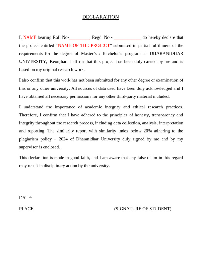 Declaration Dissertation DDU | PDF