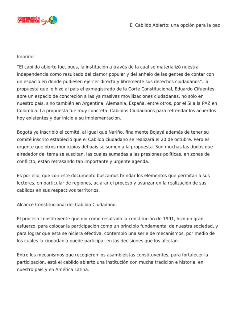 El Cabildo Abierto_ una opción para la paz | PDF | Gobierno local | Alcalde
