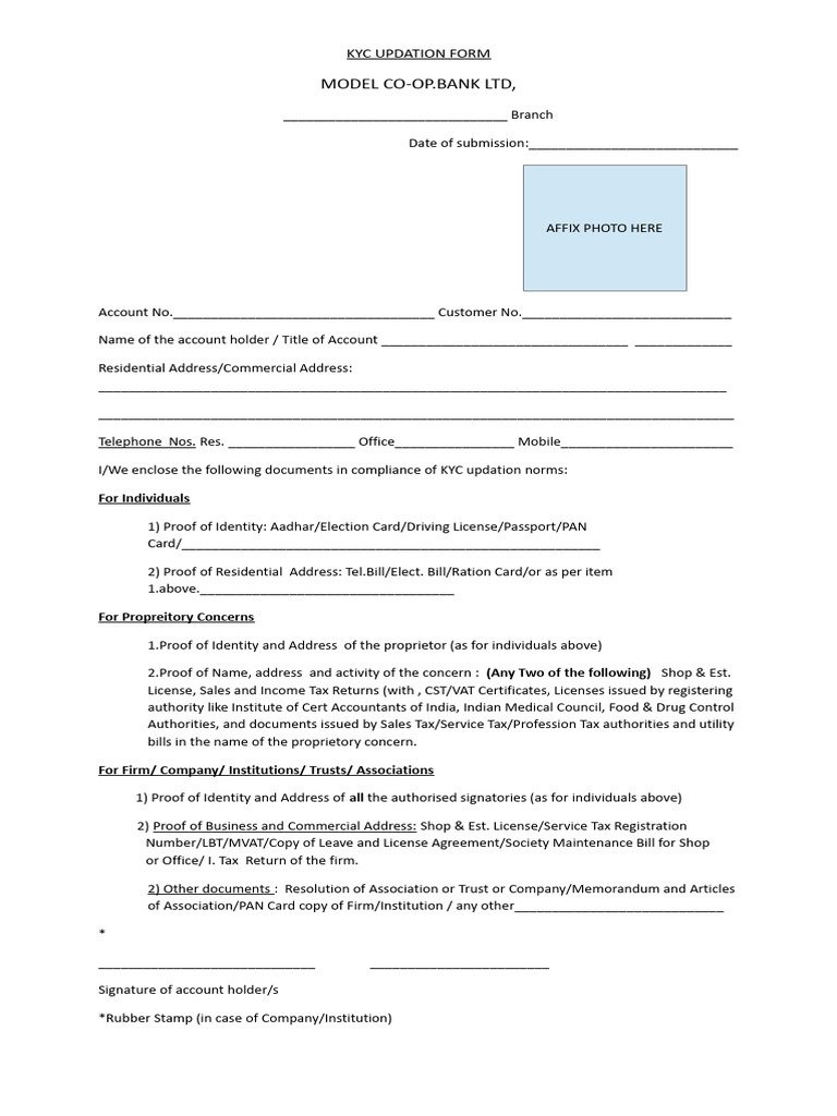 KYC Updation Form for Individuals | PDF | Identity Document ...