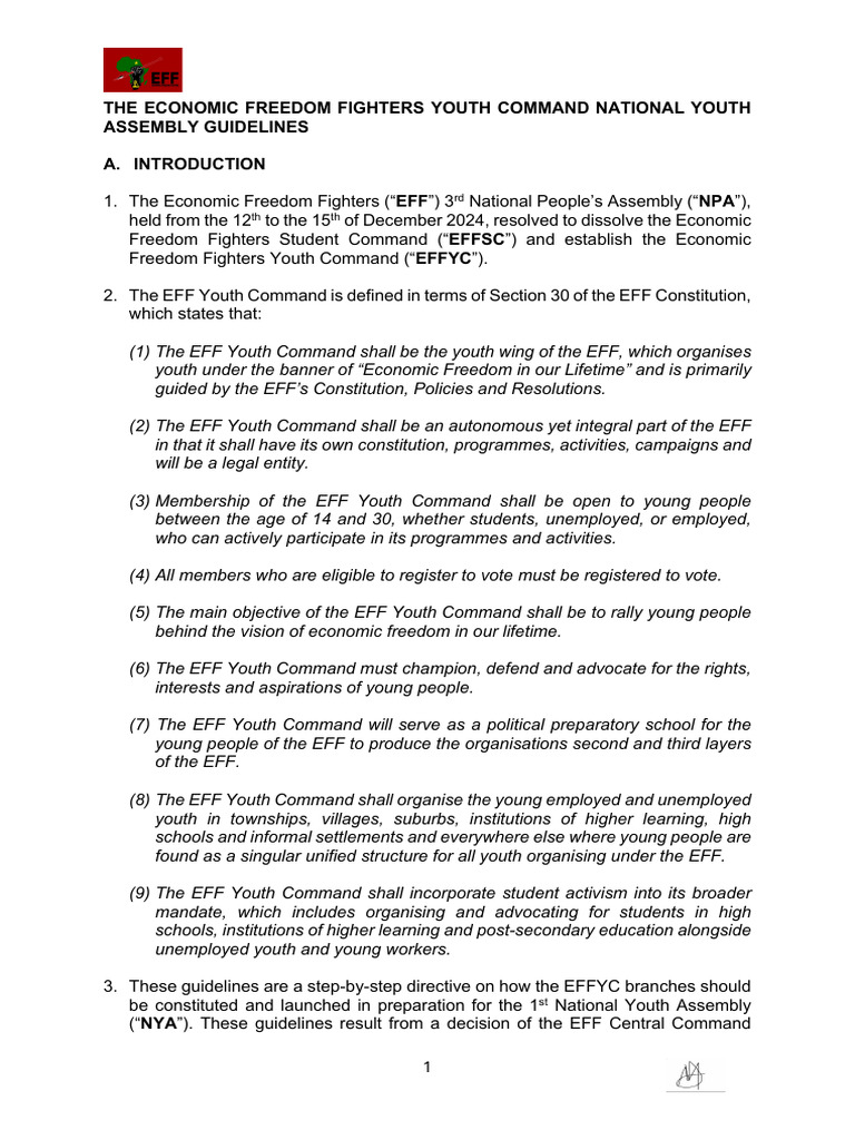 EFF Youth Command Assembly Guidelines | PDF | Quorum | Government