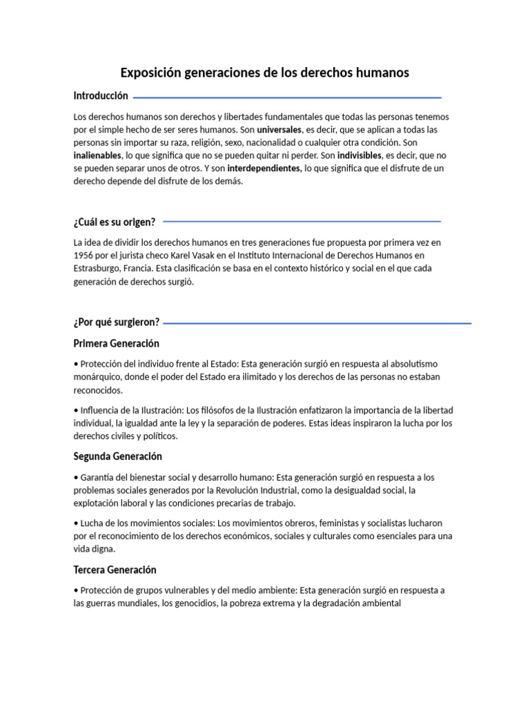 Exposición Generaciones de Los Derechos Humanos | PDF | Derechos ...