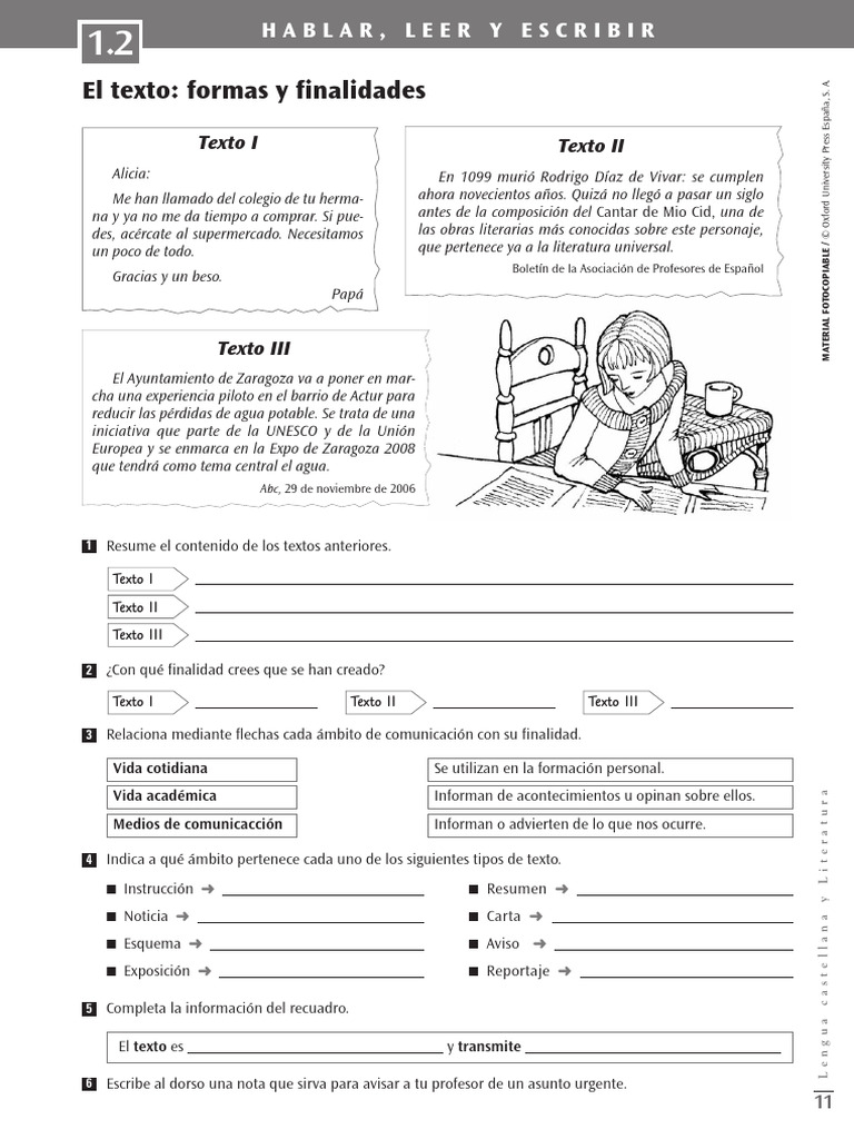 1º ESO. Tipos de Texto. Versión B. Formas y Finalidades. - Oxford | PDF