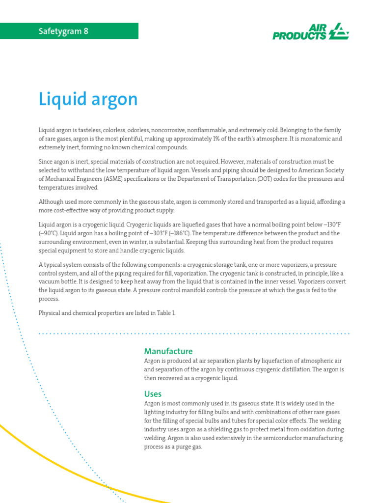 Overview of Liquid Argon Properties and Uses | PDF | Argon | Cryogenics