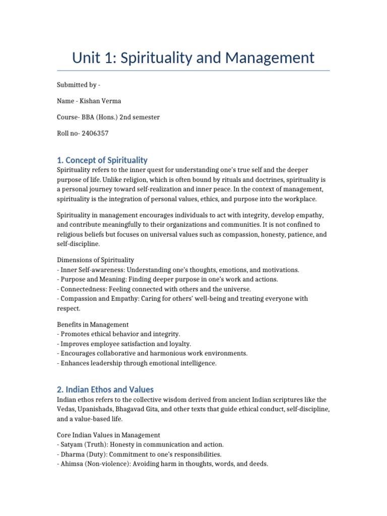 Spirituality and Management Assignment | PDF | Meditation | Mindfulness