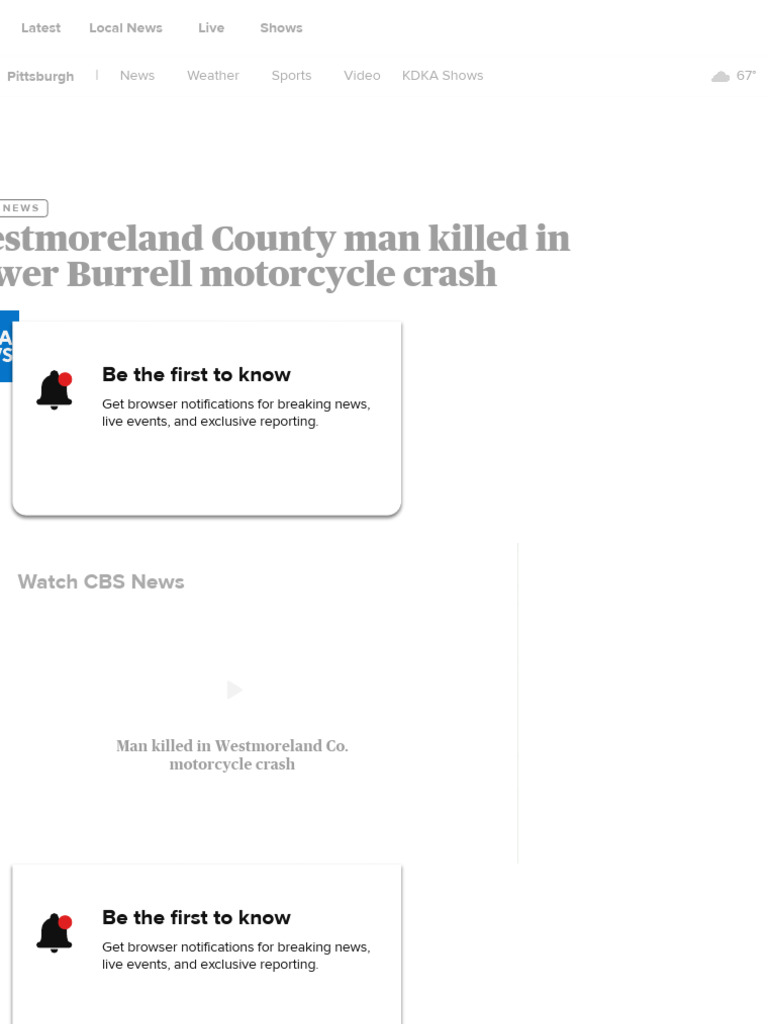 Westmoreland County Man Killed in Lower Burrell Motorcycle Crash - CBS ...
