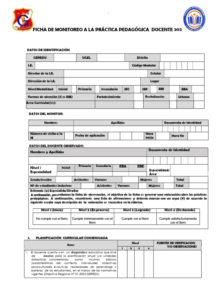 Ficha de Observación Docente 2024 | PDF | Evaluación | Maestros