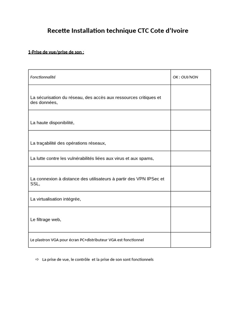 Installation technique CTC Côte d'Ivoire | PDF