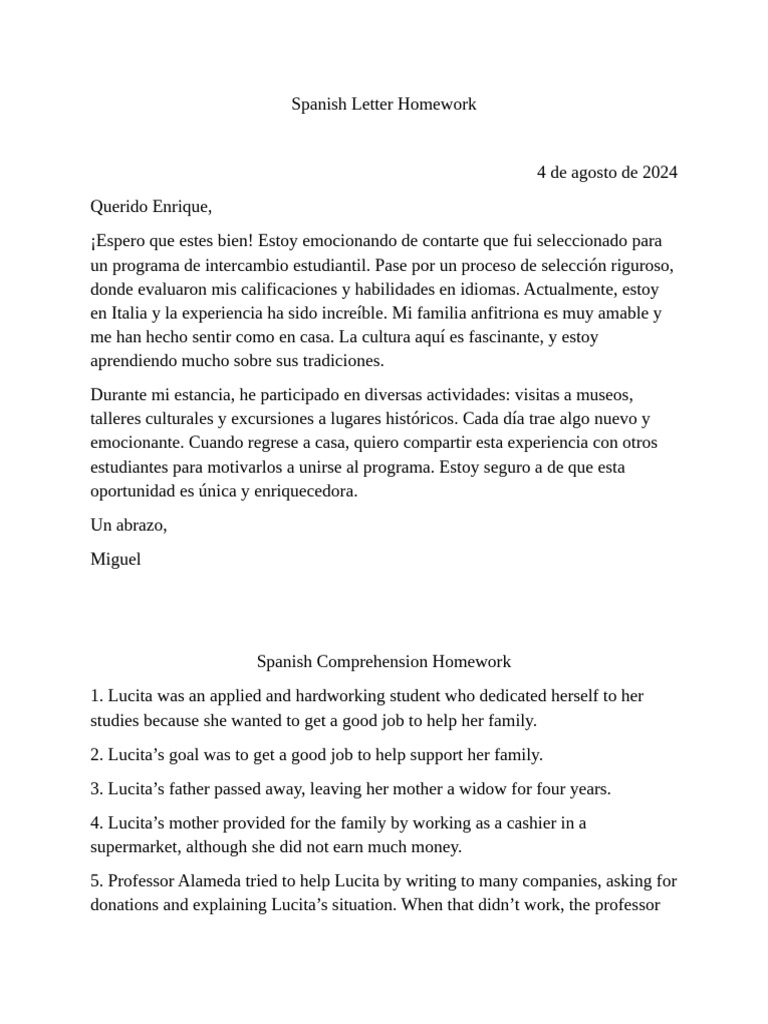 Spanish Lessons Homework | PDF