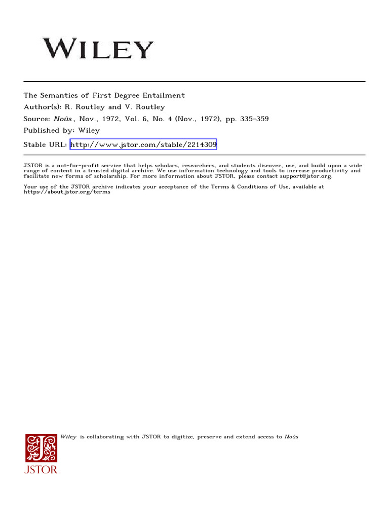 Routley SemanticsFirstDegree 1972 | PDF | Logical Consequence | Argument