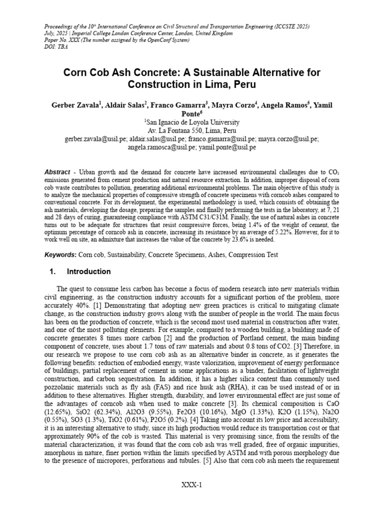 Corn Cob Ash Concrete - A Sustainable Alternative For Construction in ...