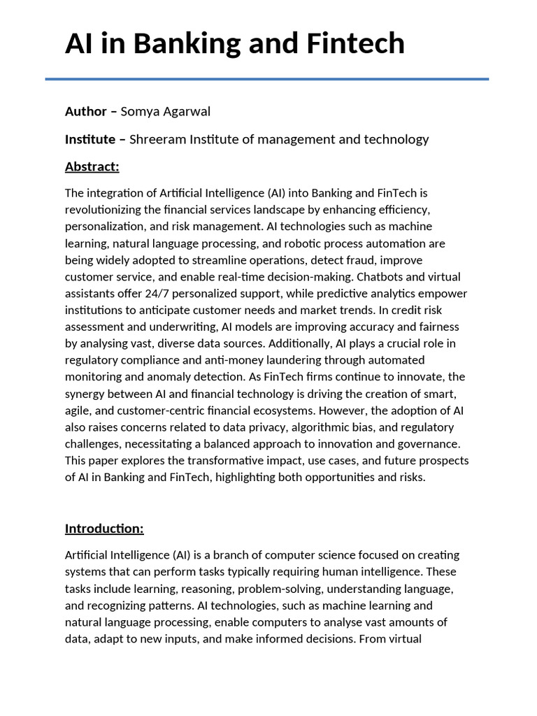 AI Transforming Banking and FinTech | PDF | Artificial Intelligence ...