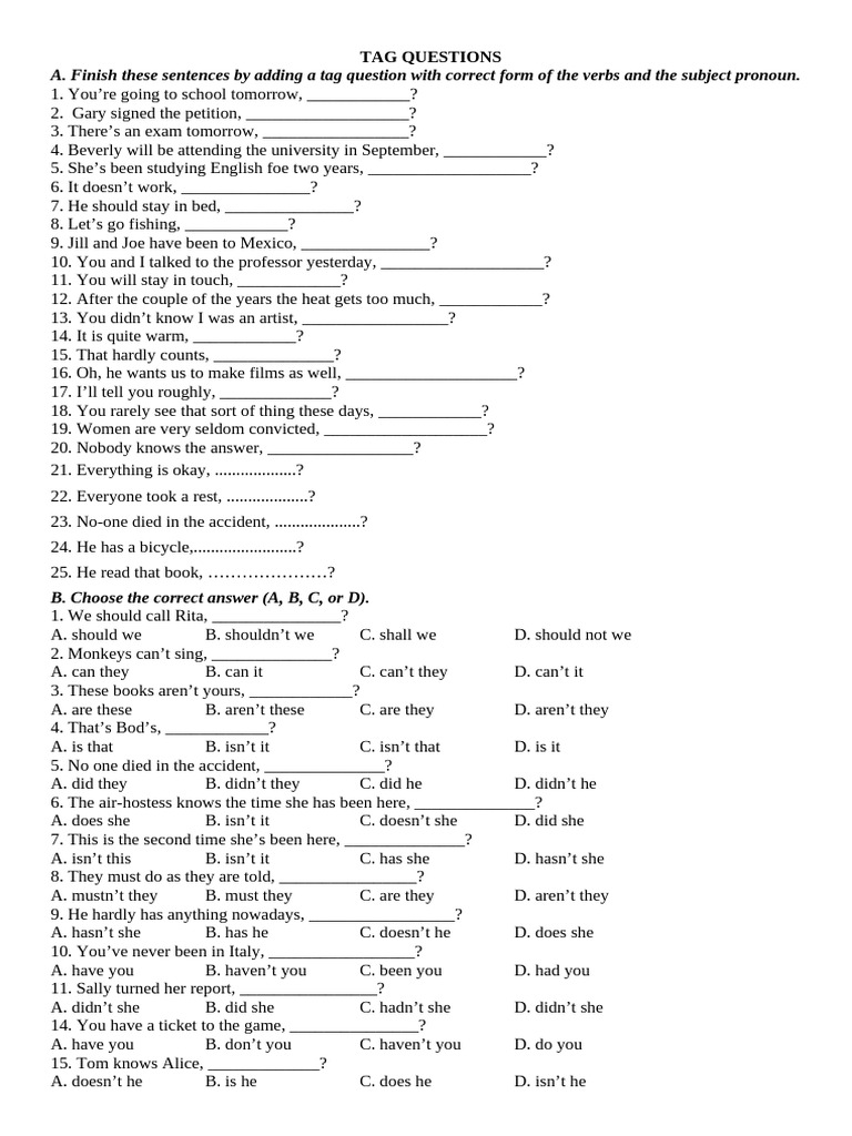 BT Tag Questions 2023 2024 | PDF