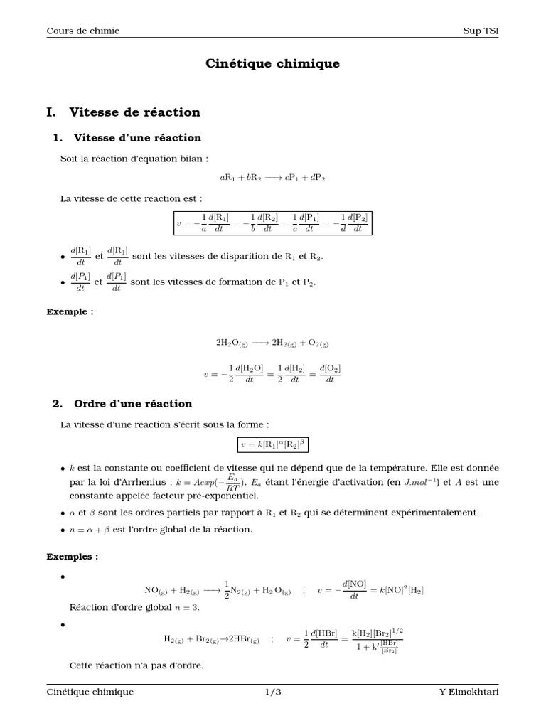 Cinétique des réactions chimiques | PDF | Cinétique chimique | Catalyse