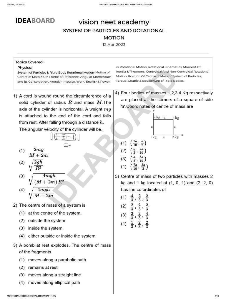 System of Particles and Rotational Motion | PDF | Rotation Around A ...