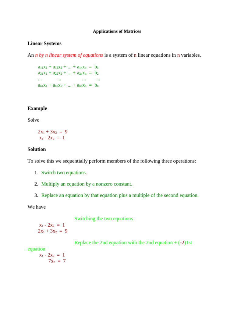Matrix Applications in Linear Systems | PDF | Matrix (Mathematics ...