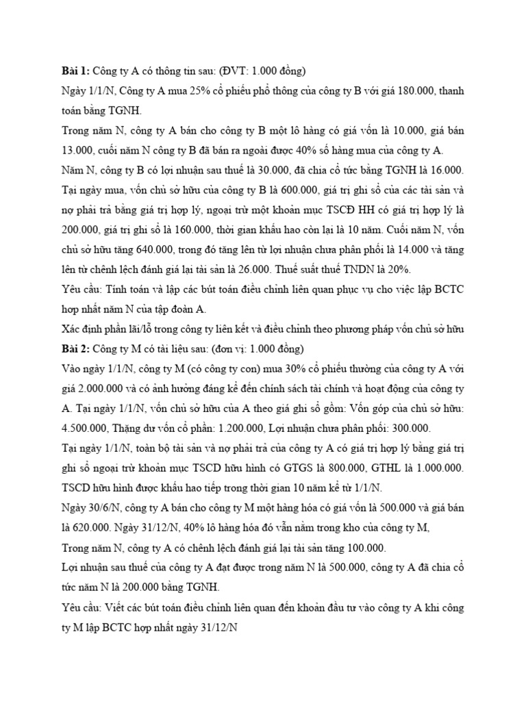 BT Chương 2 HNBCTC | PDF