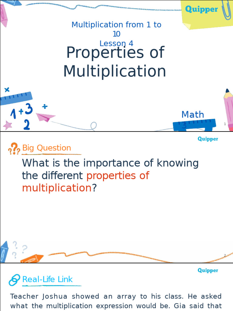 Properties of Multiplication Explained | PDF | Subtraction | Multiplication