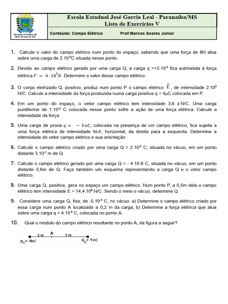 Exercícios Resolvidos de Campo Elétrico | PDF