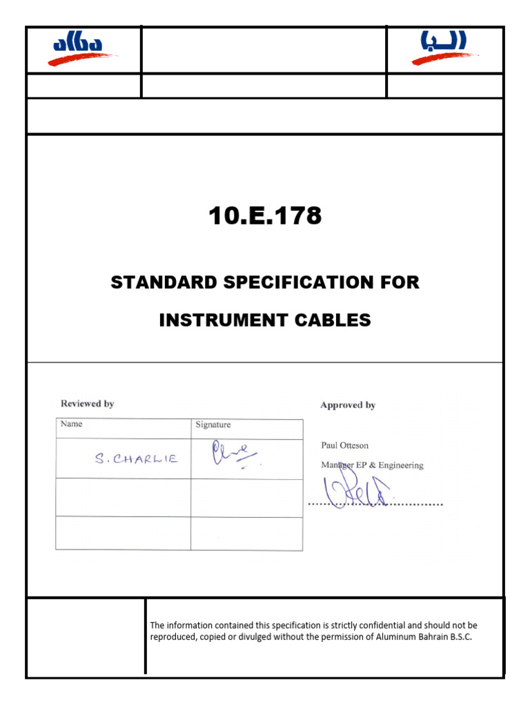 10.E.178 (Rev 2012 Sep) Standard Specification For Instrument Cable ...
