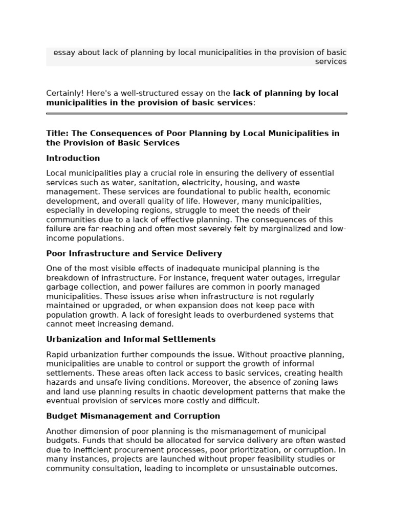 Municipal Planning Failures in Service Delivery | PDF | Sustainability ...