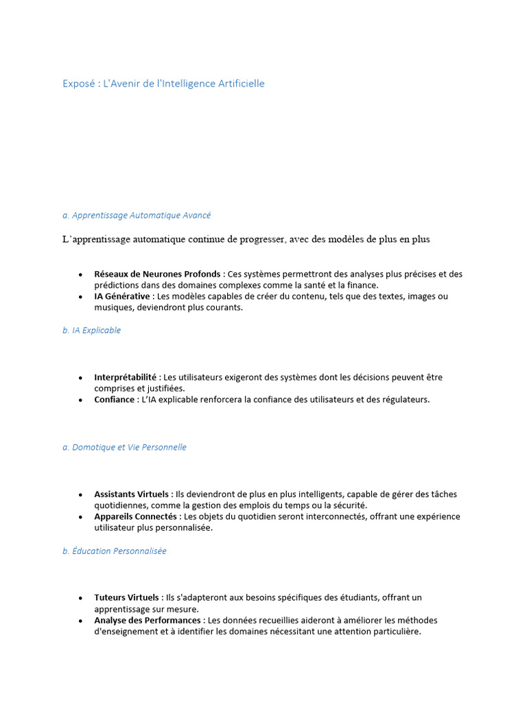 Avenir de l'Intelligence Artificielle | PDF | Intelligence artificielle ...