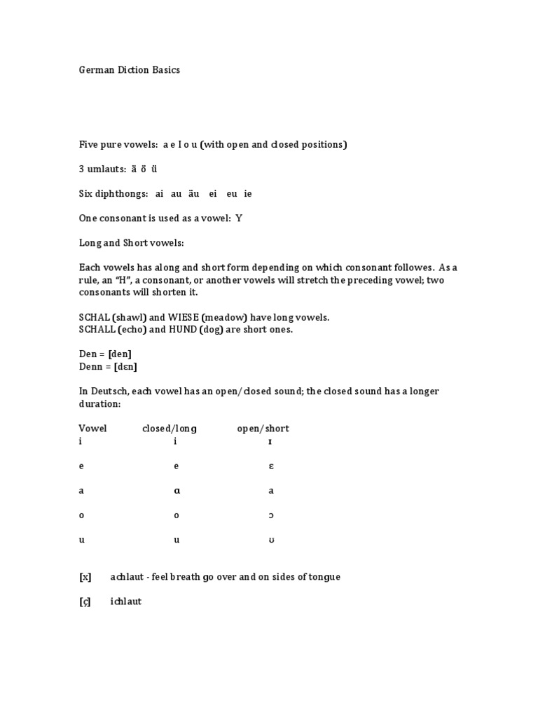 German Diction Fundamentals | PDF | Languages | Language Arts & Discipline
