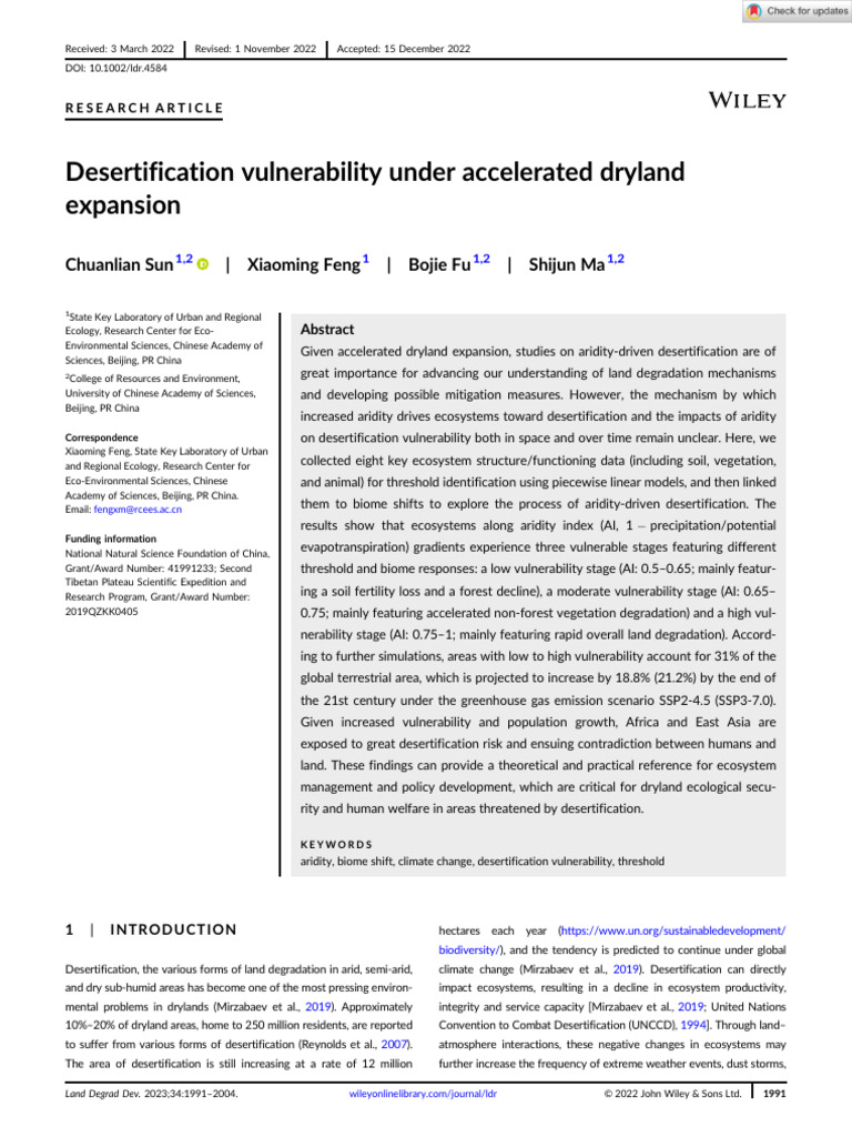 Desertification Vulnerability Under Accelerated Dryland Expansion | PDF ...