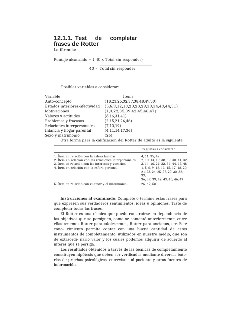 Test de Completar Frases de Rotter | PDF