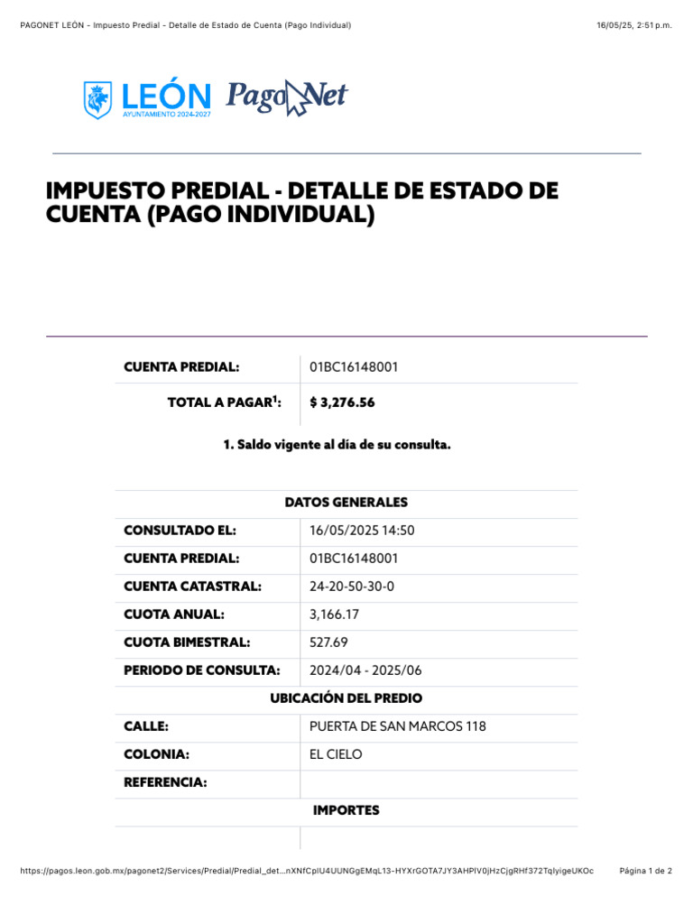 Detalle de Impuesto Predial León Gto | PDF | Impuestos | Finanzas del ...
