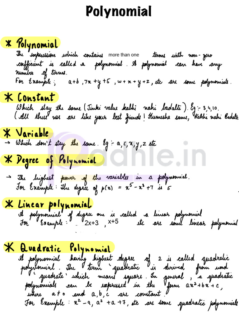 Class 10 Polynomials Notes | PDF | Polynomial | Theoretical Computer ...