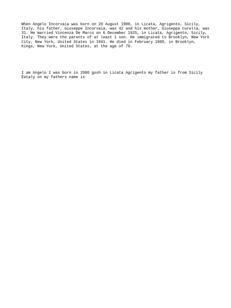 Angelo Incorvaia: Life Overview | PDF