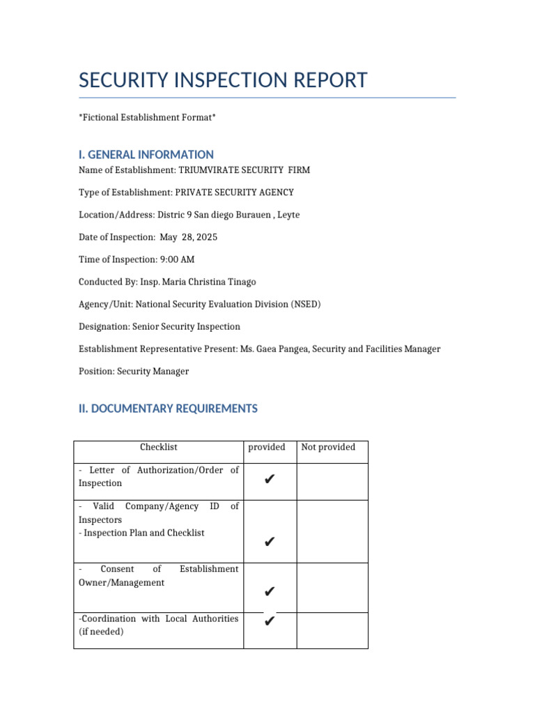Security Inspection Report for Triumvirate | PDF | Physical Security ...