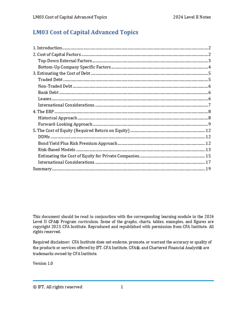 LM03 Cost of Capital Advanced Topics IFT Notes | PDF | Cost Of Capital ...
