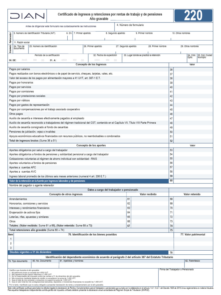 Formato 220 para 2024: Instrucciones y Certificación | PDF | Impuestos ...