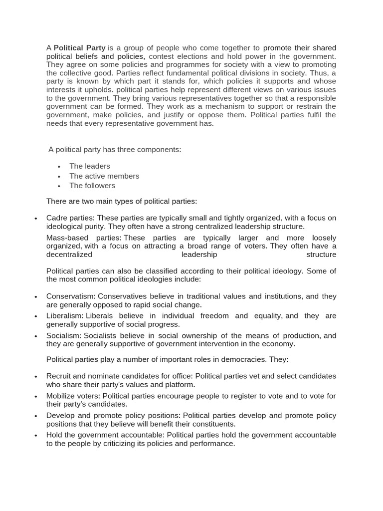 Overview of National Political Parties | PDF | Political Parties ...
