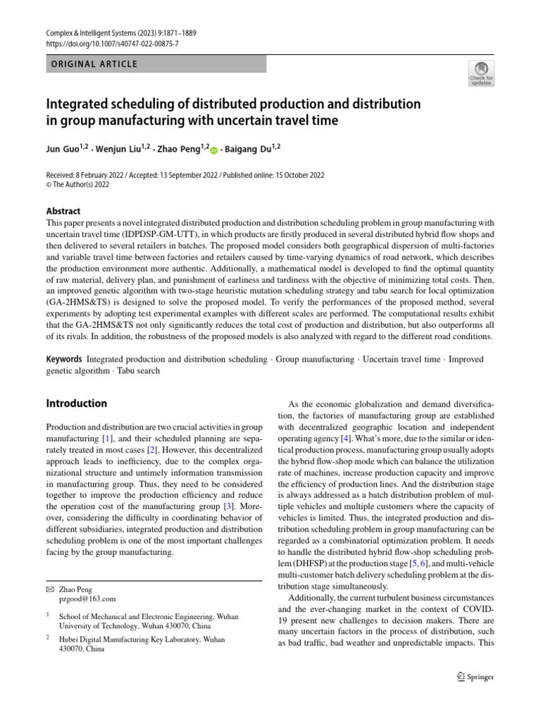 Integrated Scheduling in Group Manufacturing | PDF | Genetic Algorithm ...