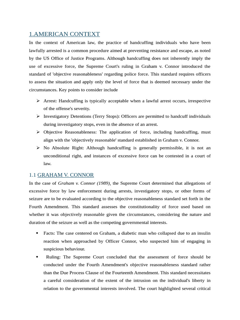 Handcuffing Laws: US vs UK Standards | PDF | Graham V. Connor | Arrest