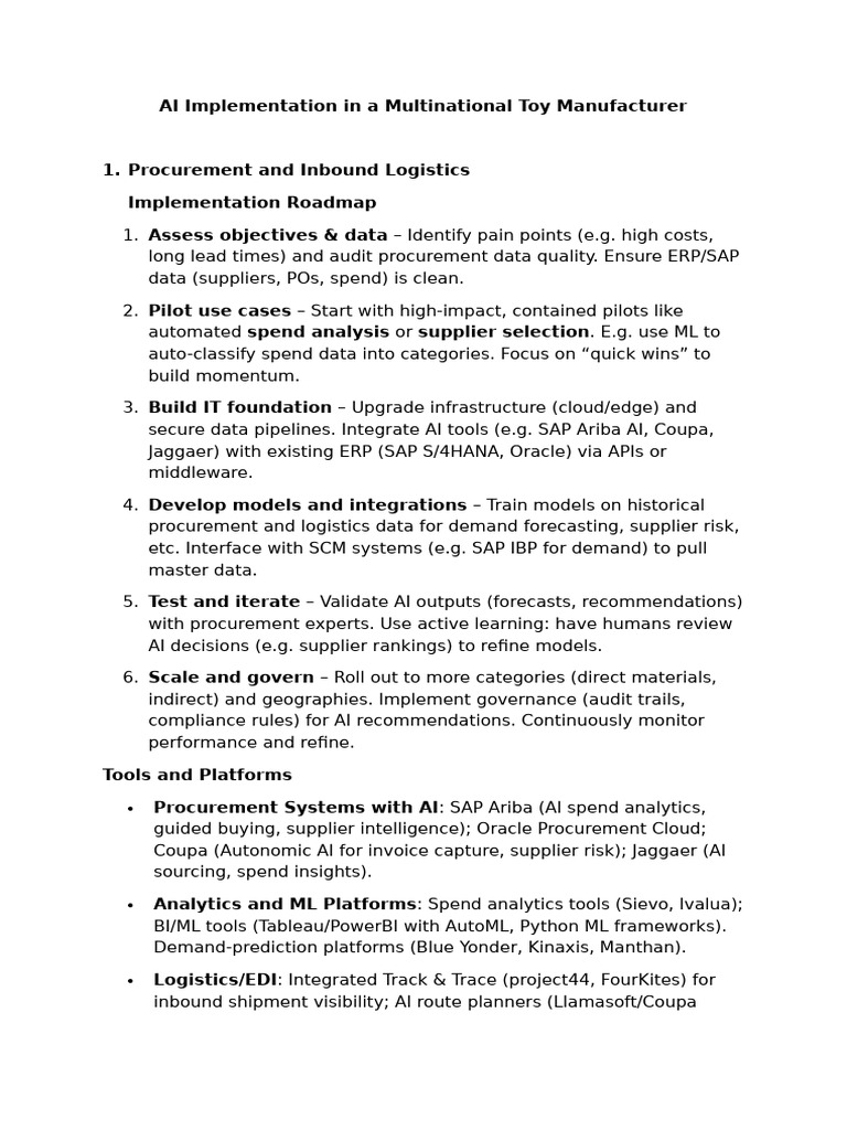 AI Implementation in A Manufacturing Industry Functions | PDF ...