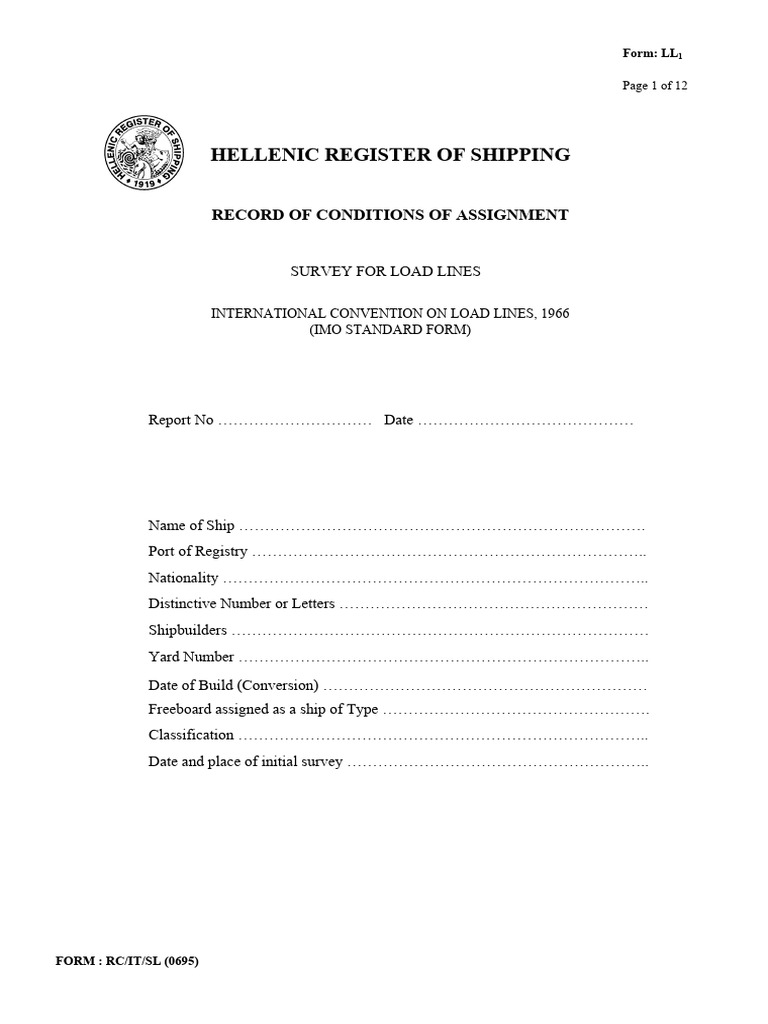 Load Line Survey Report Form LL1 | PDF | Deck (Ship) | Stern