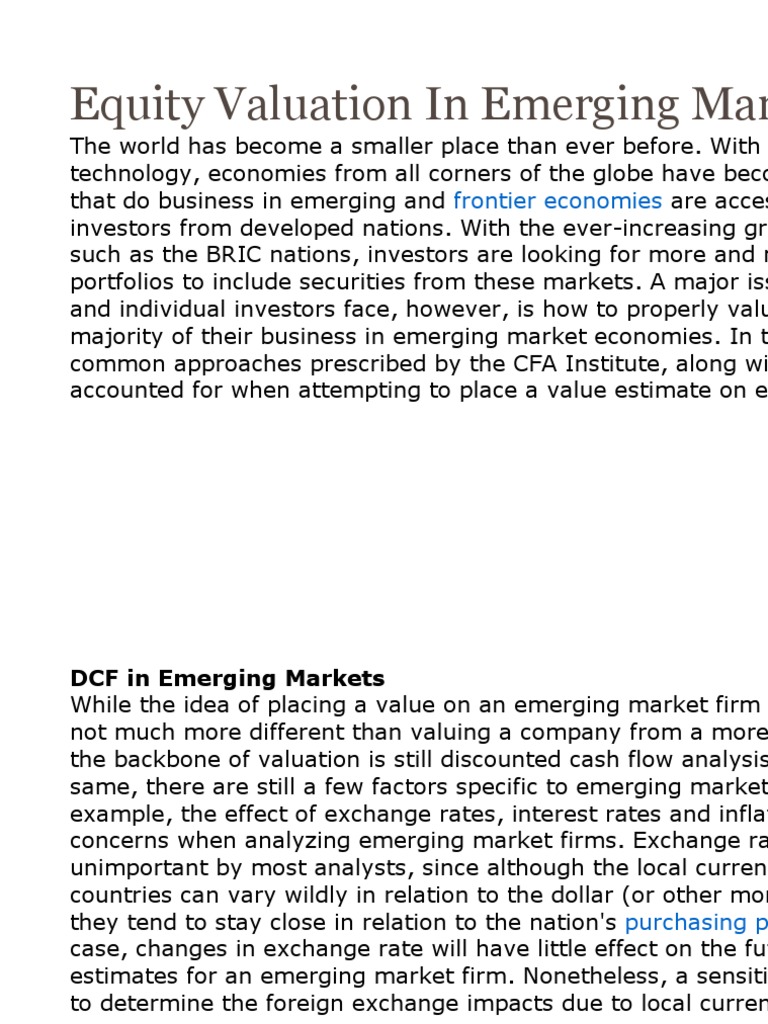Equity Valuation in Emerging Markets | PDF