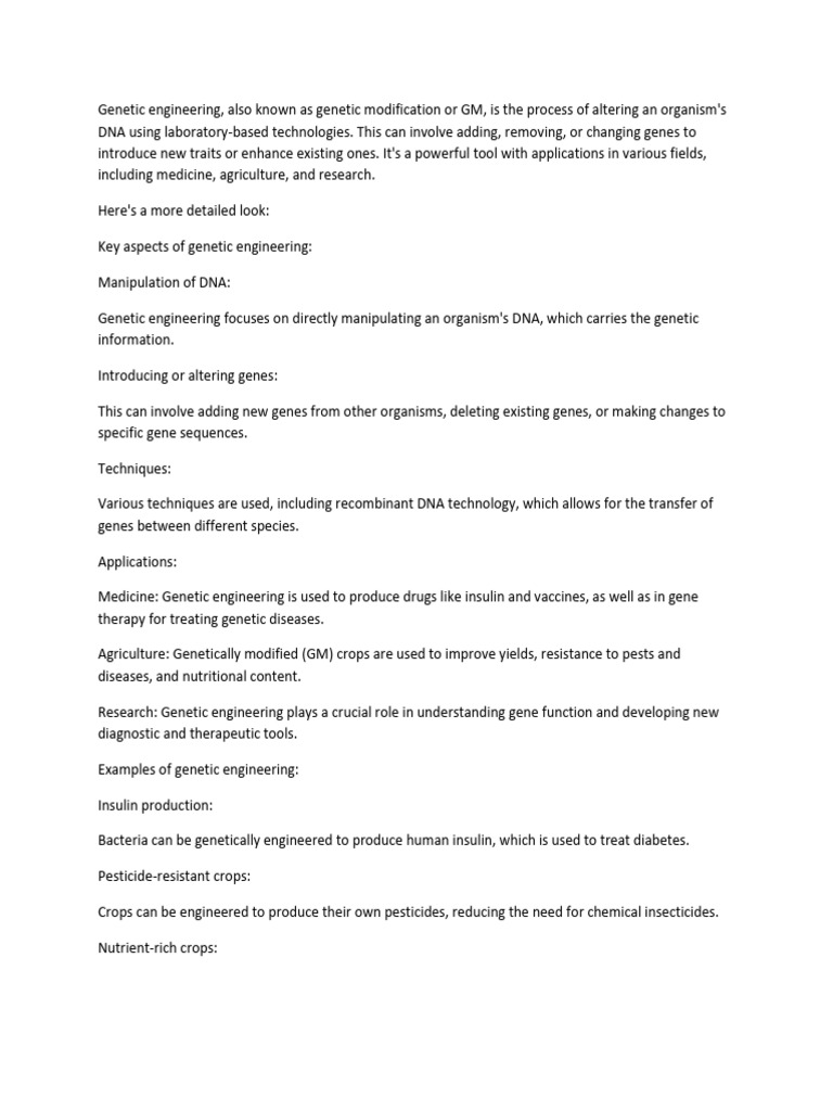 Overview of Genetic Engineering Techniques | PDF