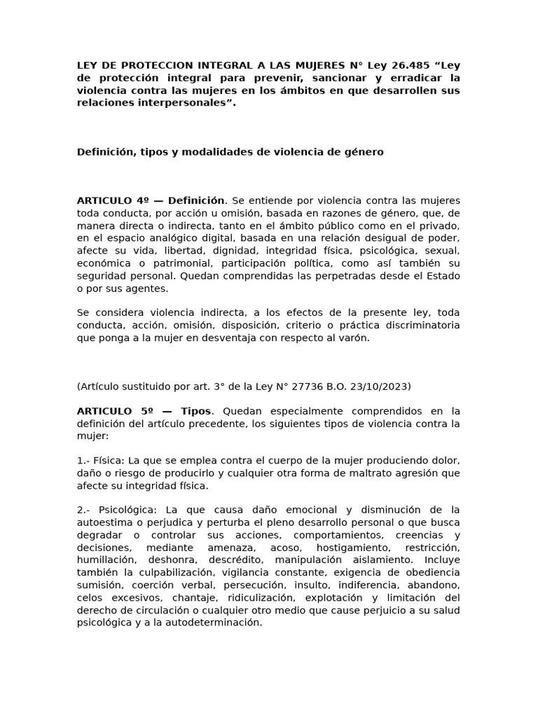 Ley de Protección Integral a Mujeres | PDF | Violencia | La violencia ...