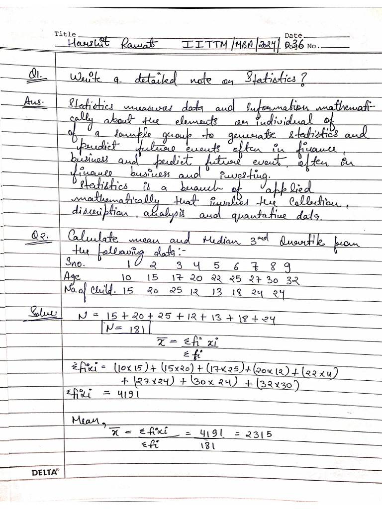 Statistics Assignment 1 | PDF