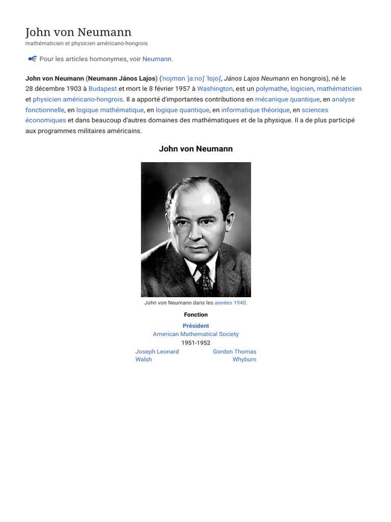 John von Neumann : Polymathe et Innovateur | PDF | Mathématiques