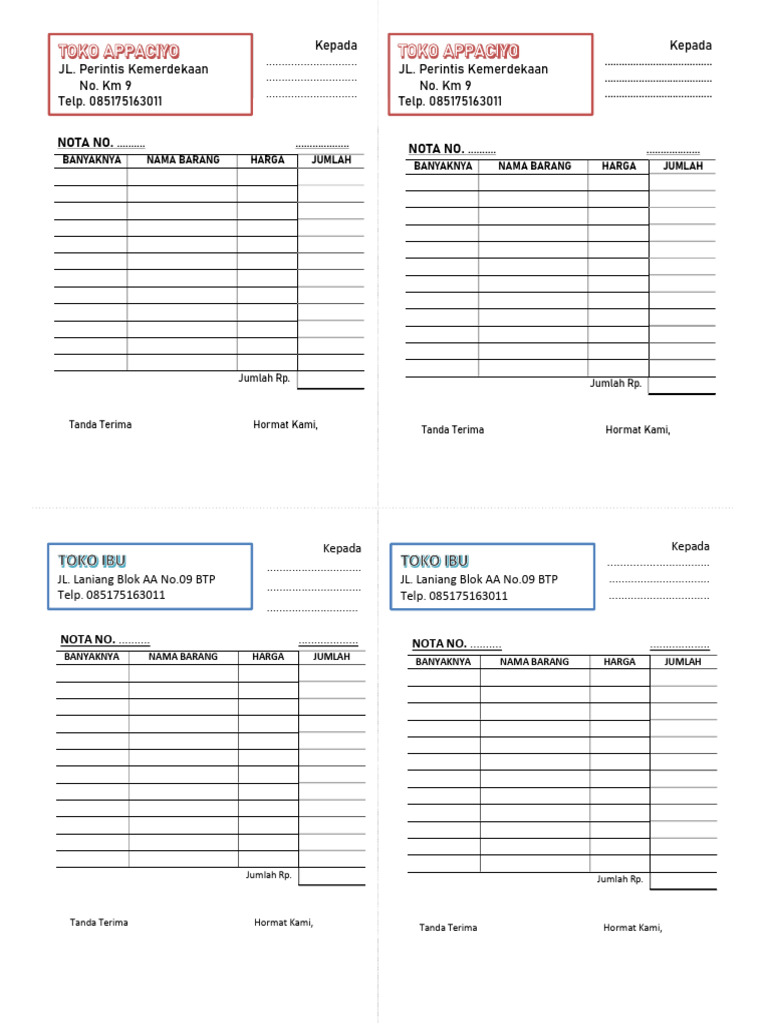 Nota Pembelian Barang dan Harga | PDF