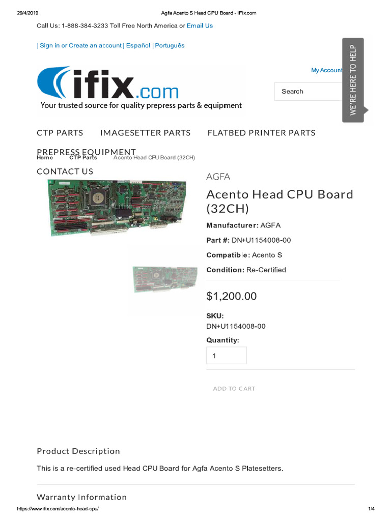 Agfa Acento S Head CPU Board - Ifix | PDF