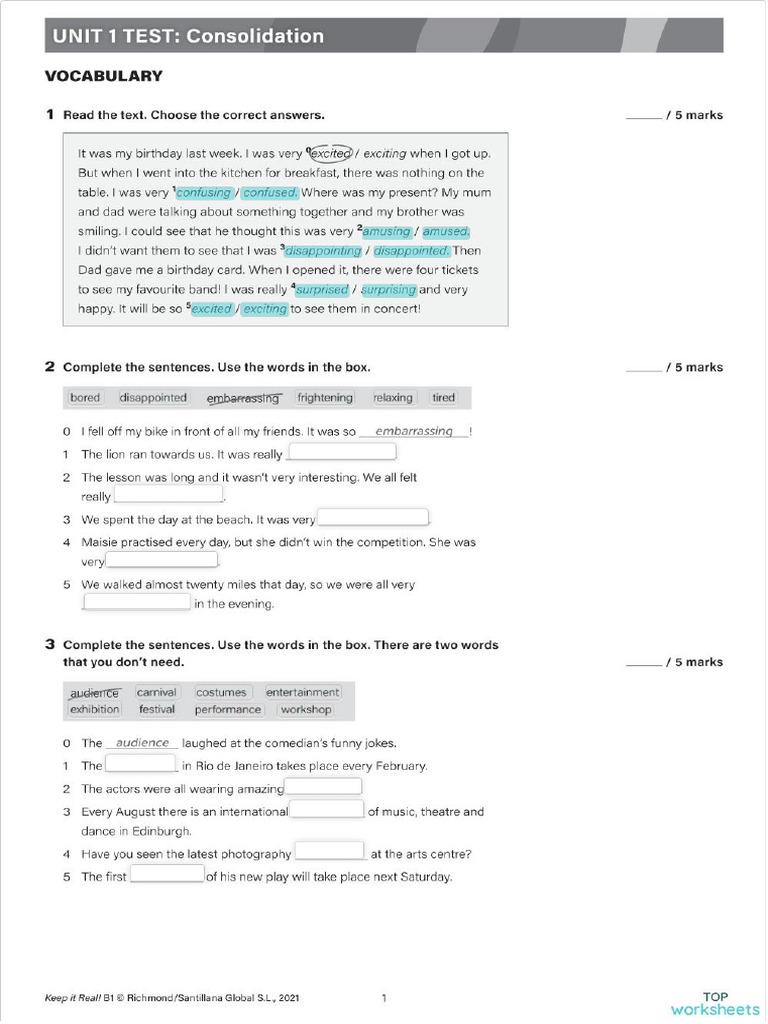 Keep It REAL! B1 Test 1 | PDF