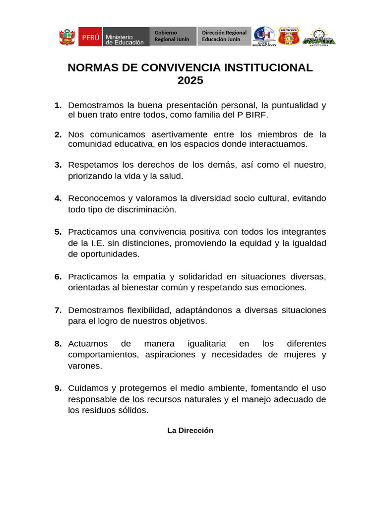 Normas de Convivencia 2025 en I.E. | PDF