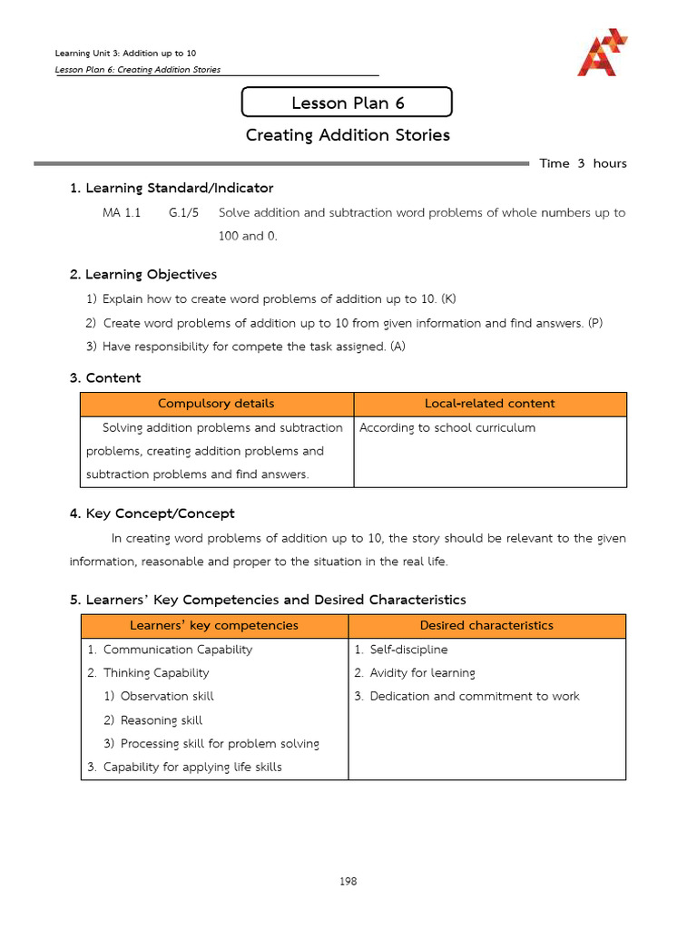 Lesson Plan 3-6 Creating Addition Stories | PDF | Learning | Lesson Plan
