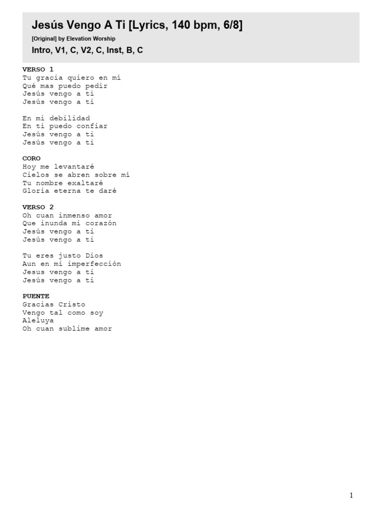 Letra de "Jesús Vengo A Ti" | PDF